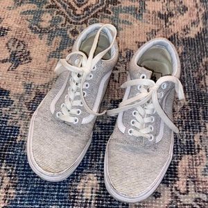 Grey striped low top vans